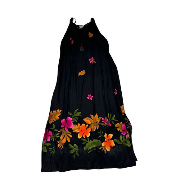 R&K Originals Dresses & Skirts - Black Floral Halter Mini Dress with Bright Floral Print